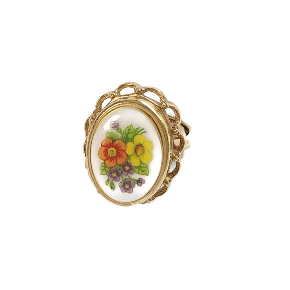 Vintage Floral Locket Adjustable Ring